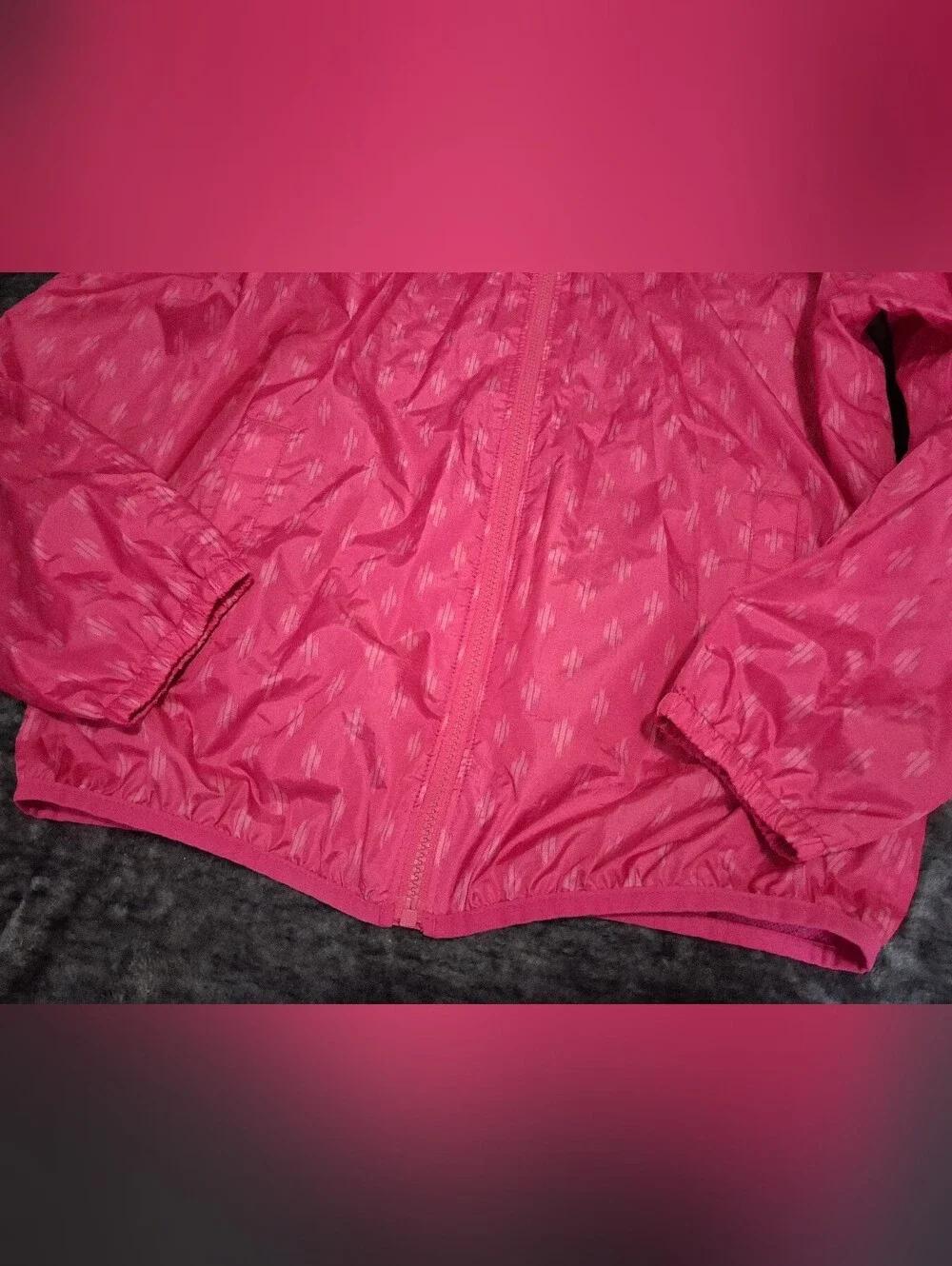 Lands' End Pink Hooded Full Zip Windbreaker Rain Jacket Girls Size L (14-16)
